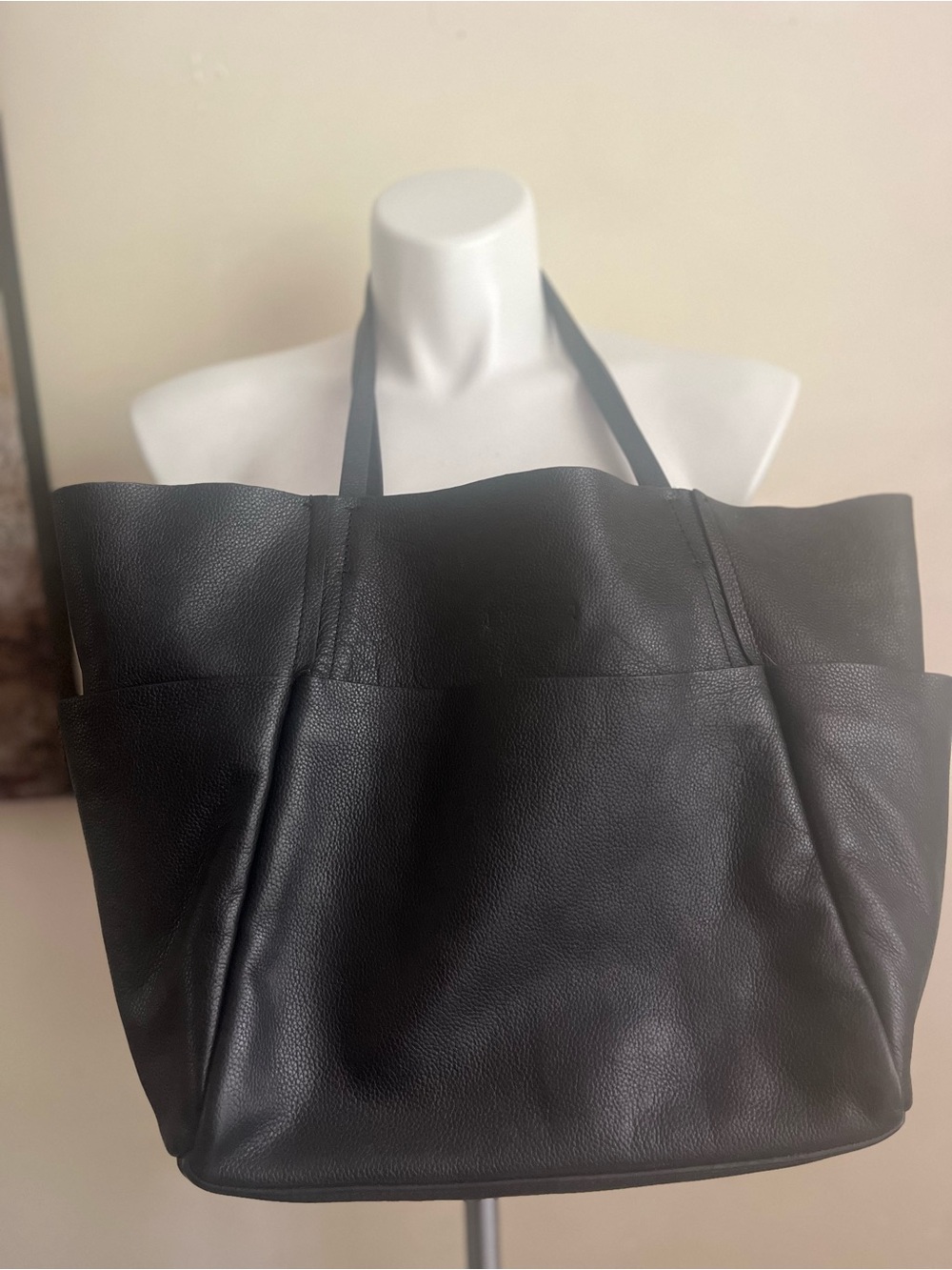 & other stories -layered leather tote -in black